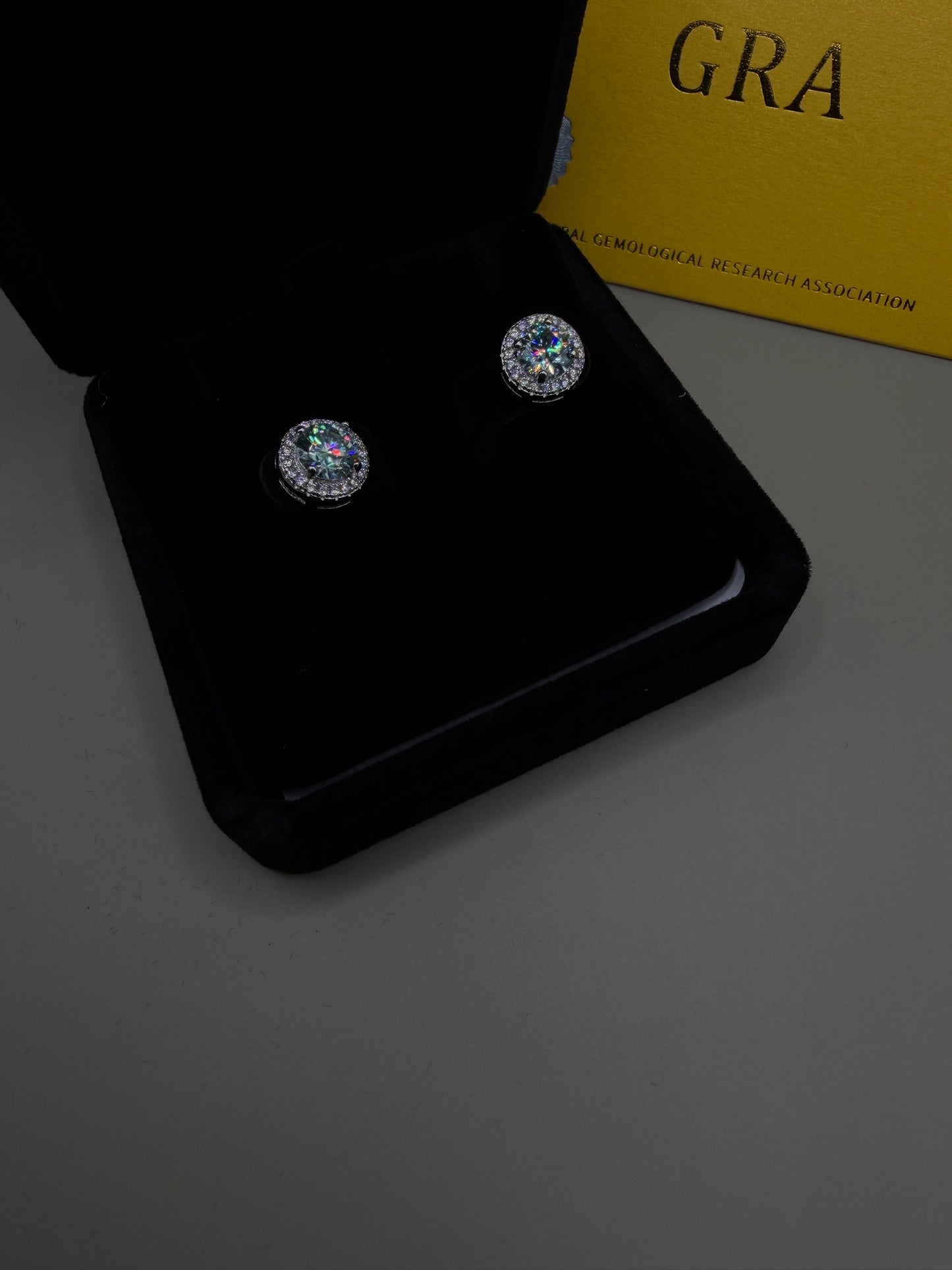 Certified Moissanite Halo Stud Earrings – Round Cut | GRA Certified | Nickel-Free Alloy